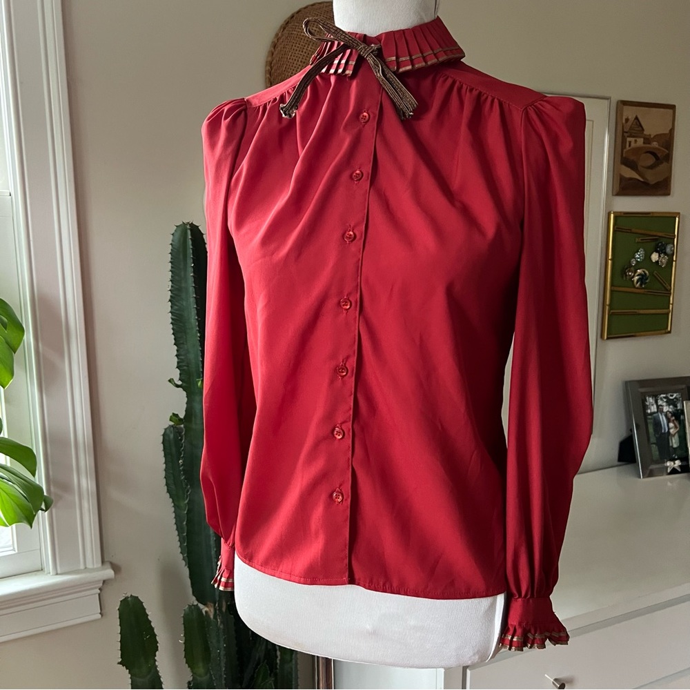 Classic Red Button-Front Women's Blouse